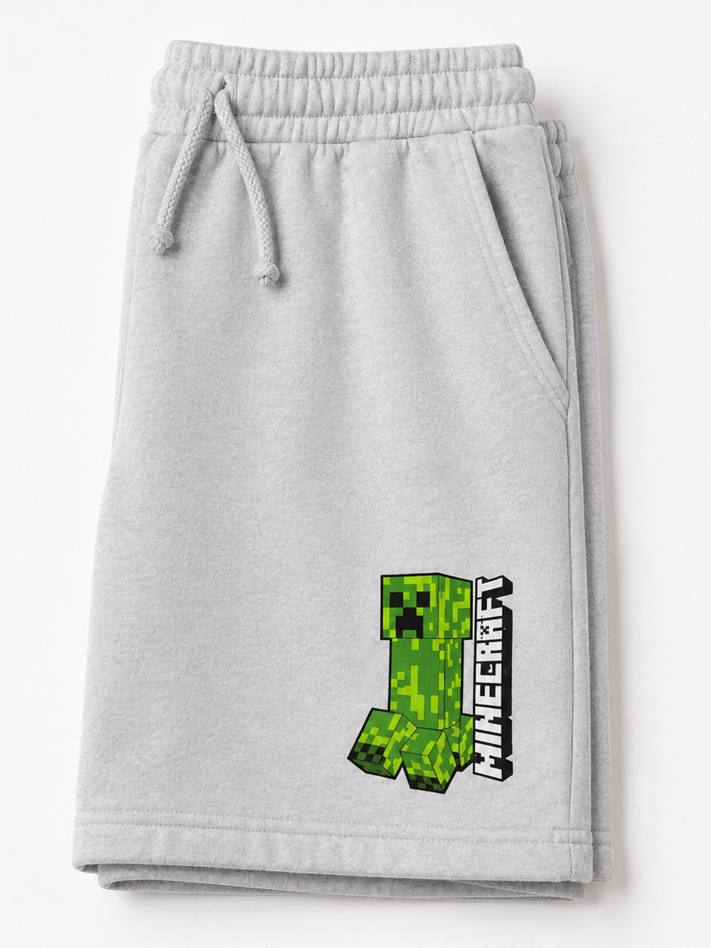 MINECRAFT Creeper Fleece Shorts XL 14/16 Gray Pull-On Lounge Shorts Boys